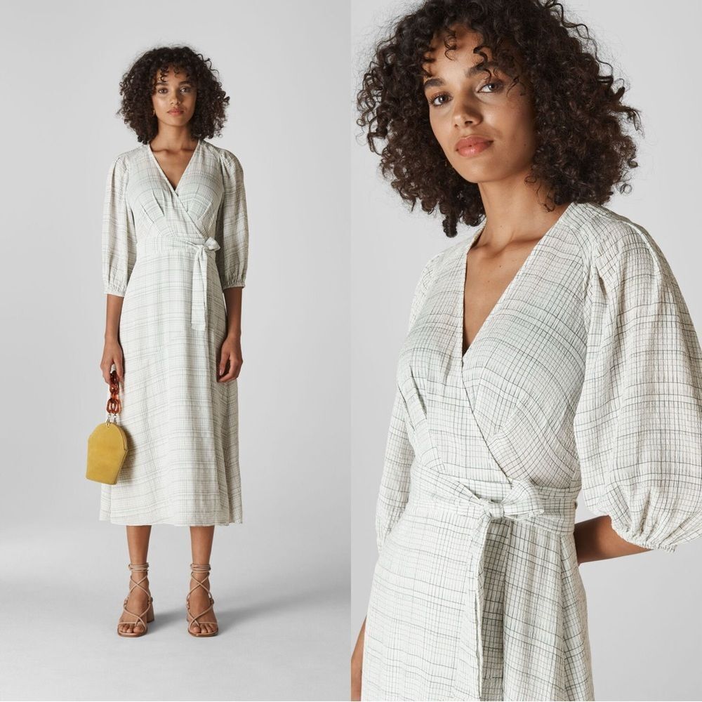 WHISTLES Catalina Check Wrap Dress